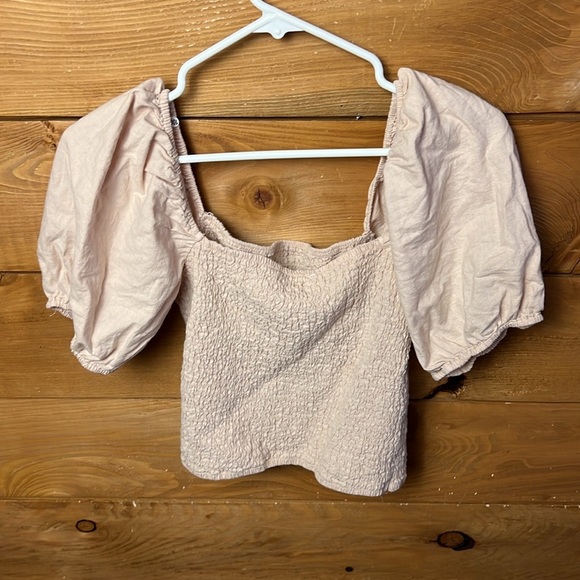 Abercrombie & Fitch Women’s‎  Lg Smocked Top Blouse Puff Sleeve Linen Blend Y2K - Picture 7 of 8